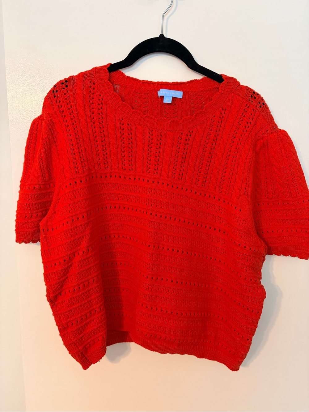Draper James XXL Red Pointelle Cable Knit Cropped Sweater Top